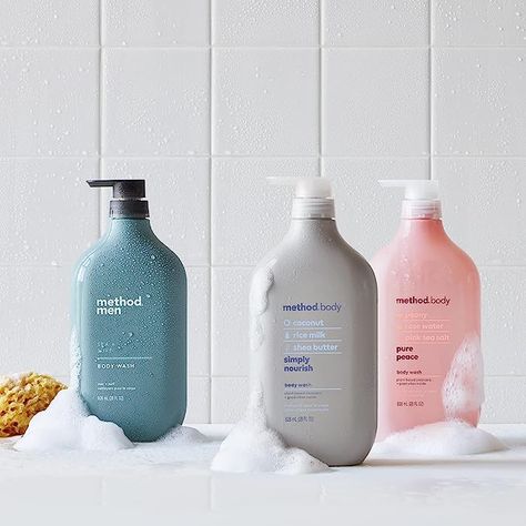 Contains (1) 28 ounce bottle of gel liquid body soap.
Infused with peony, rose water + pink sea salt.
Biodegradable formula made with plant-based cleansers.
Made with no parabens, no phthalates, no bad vibes.
Leaves skin feeling moisturized + smelling scent-sational.
Bottle (minus pump) made of 80% recycled plastic (PCR).
Cruelty free. Tested by people, not on animals. Method Body Wash, Body Wash Packaging, Mens Body Wash, Pink Sea Salt, Rice Milk, Glowing Makeup, Grooming Routine, Soap Packaging, Shower Routine