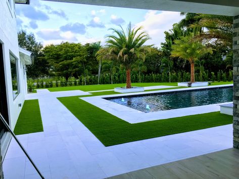 Pool And Turf Backyard, Turf Pool Area, Pool Turf Ideas, Pools With Turf, Pools With Turf Decking, Turf Backyard Ideas Pool, Turf Strip Around Pool, Pool With Turf Surround, Turf Grass Around Pool