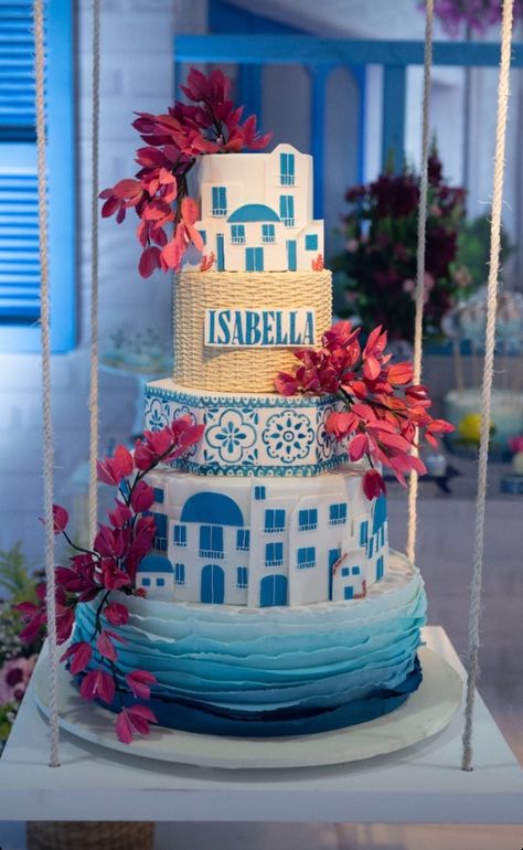 Sweet 16 Party Ideas Mamma Mia, Mamma Mia Themed Cake, Greece Birthday Theme, Momma Mia Party Ideas, Mama Mia Sweet 16, Mamma Mia Sweet 16, Mama Mia Birthday Cake, Mamma Mia Party Food, Mama Mia Birthday Party