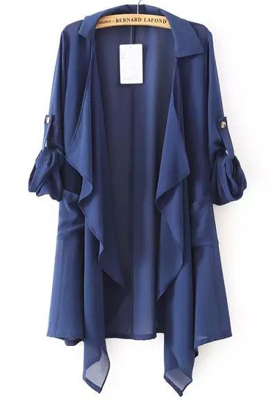 Chiffon Coat, Chiffon Cardigan, Chiffon Shirt Blouse, شال كروشيه, Blue Trench Coat, Chiffon Kimono, Lapel Coat, Cardigan Style, Outwear Women