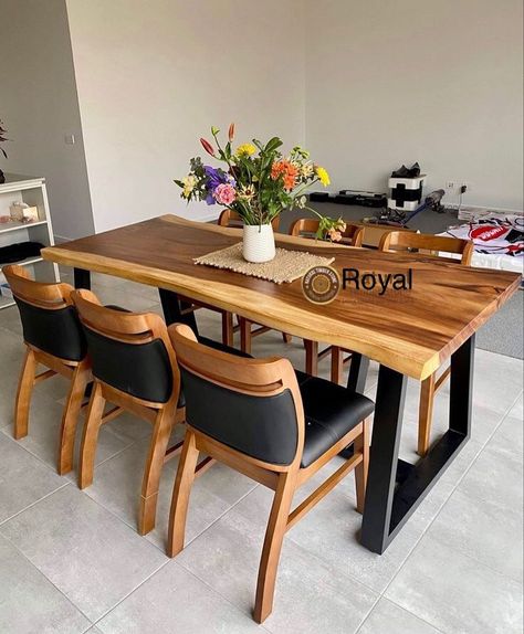 Lovers of wooden furniture we got you! Dining set 7ftx40”x32 #880,000 only. Dining Table Decoration Ideas, Epoxy Resin Furniture, Wooden Dinner Table, Latest Dining Table, Kitchen Table Legs, Dining Table Decoration, House Interior Design Styles, House Paint Interior, Wooden Bed Design