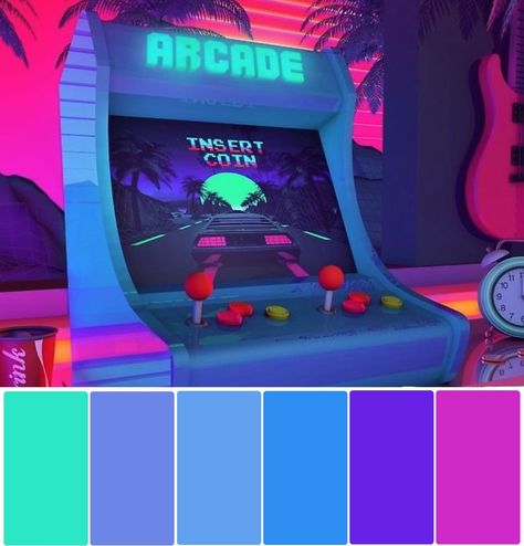 80s Color Scheme, 90s Theater, Gaming Colour Palette, Arcade Colour Palette, Video Game Color Palette, Arcade Color Palette, Retro Game Color Palette, Retro Future Color Palette, Retro Arcade Color Palette