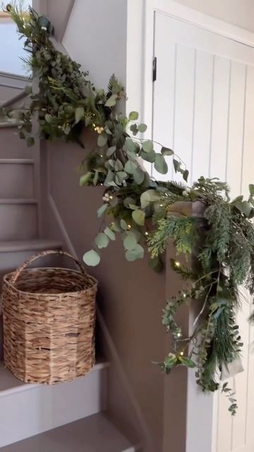 Eucalyptus Garland Christmas, Adhesive Hooks, Eucalyptus Garland, Christmas Inspo, 2 Months, Christmas Garland, Home Hacks, Christmas Home, Stairs