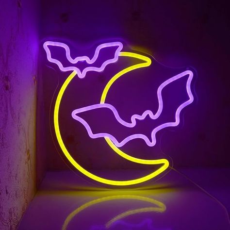 Amazon.com : Halloween Decorations Neon Signs, Moon and Bat LED Light,Neon Light up Halloween Party, USB Powerd Gothic Neon Lamp for Festival Wall Decor, Bar, Bedroom,Living room, Wedding,Halloween : Tools & Home Improvement Moon Bedroom Ideas, Neon Art Ideas, Baddie Barbie, Halloween Neon Sign, Neon Halloween, Bar Bedroom, Neon Lamp, Neon Flex, Iphone Theme