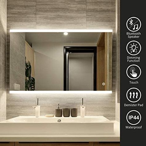 Modern Bathroom Mirror, Bathroom Mirror With Lights, Bathroom Mirror Wall, Modern Bathroom Mirrors, Heat Pad, Backlit Mirror, Bathroom Mirror Lights, Mirror With Led Lights, Vanity Room