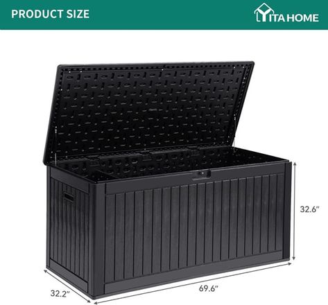 260 Gallon Large Resin Outdoor Storage Box in Black for Cushion Storage Waterproof Outdoor Storage, Divider Design, Pantry Organizers, Single Serve Coffee Makers, Deck Box Storage, Patio Furniture Cushions, Wooden Texture, Playroom Furniture, Deck Box