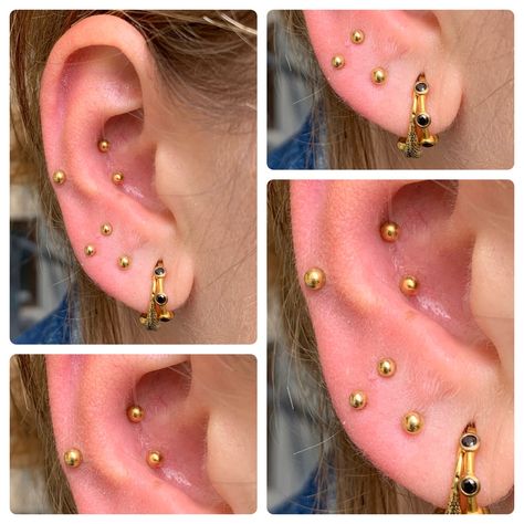 Double Ear Lobe Piercing Ideas, Unusual Ear Piercings, Stacked Lobes Piercing, Multi Lobe Piercing, Stack Lobe Piercing, Double Stacked Lobe Piercing, Stacked Lobe Piercing Ideas, 4th Lobe Piercing, Stacked Ear Lobe Piercing