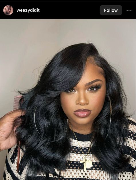 Long Bob Sew In Weave Side Part, Shoulder Length Weave Black Women, Mid Length Sew In, Body Wave Ponytail Weave, Highlights Quick Weave, Quick Weave Side Part, Quick Weave Bob Hairstyles, See In Weave Hairstyles Black Women, Long Bob Sew In