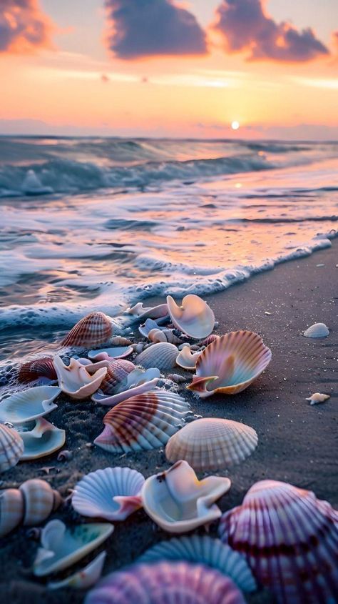 Seashell Phone Wallpaper, Shells Aesthetics, Seashells Aesthetic, Estate Aesthetic, Seashell Photography, Zen Photography, Sunset Iphone Wallpaper, Seashells Photography, Beautiful Summer Wallpaper