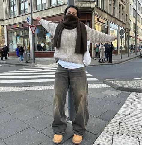 Baggy Outfit Inspo Aesthetic, Streetwear Scarf Outfit, Fit Ideas Streetwear, Outfit Inspo Men Streetwear, Streetwear Outfit Ideas Men, Fit Inspo Baggy Clothes, Men Scarf Outfit, Timbs Outfit Men, Streetstyle Outfit Men