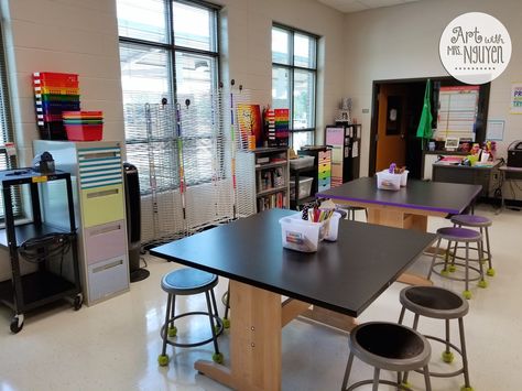 The lesson plan blog of sixth-year elementary art teacher Mrs. Nguyen. Art Classroom Layout, Art Room Aesthetic, Church Nursery Decor, High School Art Room, Art Classroom Organization, Classroom Management Ideas, Art Room Posters, Elementary Art Rooms, Room Organisation