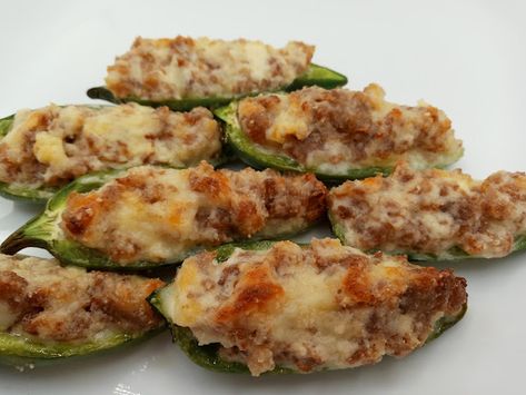 Jimmy Dean Sausage Recipes, Jalapeno Poppers With Sausage, Sausage Appetizer Recipes, Stuffed Jalapeno Poppers, Sausage Stuffed Jalapenos, Stuffed Jalapeno, Sausage Appetizers, Football Appetizers, Jimmy Dean Sausage