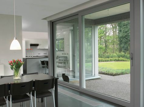 Sliding Door Aluminium, Grey Window Frames, Patio Sliding Door, Aluminium Patio Doors, Door Aluminium, Modern Patio Doors, Sliding Door Window Treatments, Door Window Treatments, Grey Windows