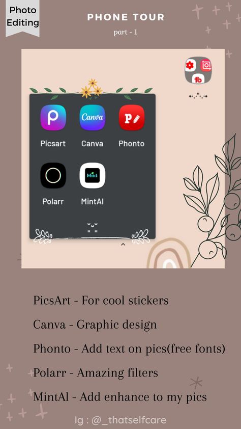 As a content creator,these apps help me a lot to create an amazing post for my ig page.Mentioned apps : PicsArt,Canva,Phonto,Polarr,MintAl. You could also edit your personal pics with these app ,for filter i recommend you "POLARR",to add Enhance and get clear pic use "MINTAL".Follow for more. Also follow me on ig :@_thatselfcare Canva Pic Edit, Filters App, All Korean Drama, Hippie Wallpaper, Make Pictures, Photo Editing Apps, Bio Quotes, Editing Apps, Best Apps