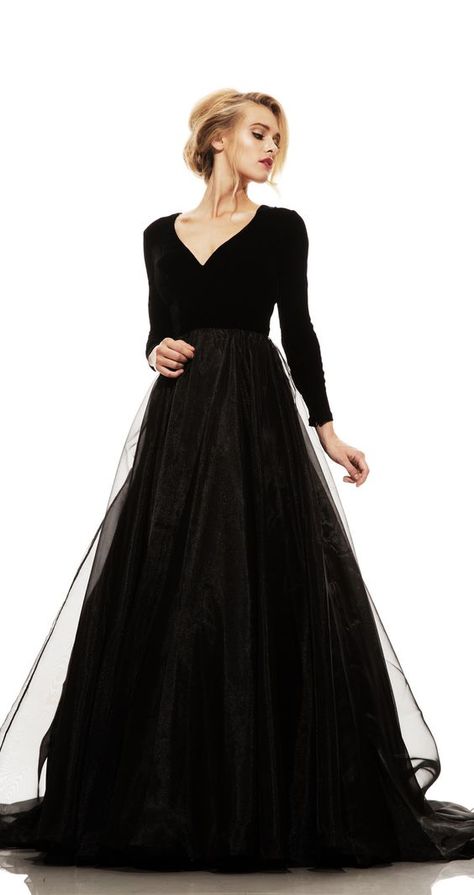 Black Velvet Gown Black Formal Dresses, Black Long Sleeve Prom Dress, Black Velvet Gown, Johnathan Kayne, V Neck Prom Dresses, Long Sleeve Prom, Velvet Gown, Black Formal, فستان سهرة