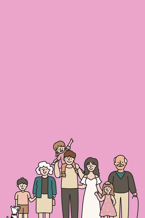 Pink background, big family illustration | free image by rawpixel.com / Techi Big Family Cartoon, Family Aesthetic Wallpaper, Mother Cartoon, Family Grandparents, Cool Lock Screens, Project 2025, Family Aesthetic, Family Background, Polaroid Frame