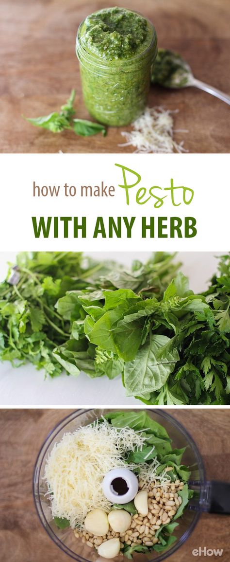 Pesto goes well with so many dishes, it's always good to have some on hand in the fridge or freezer! Here's how you can make fresh, all-natural ingredient pesto with your favorite herb, basil, cilantro, you name it! http://www.ehow.com/how_12341043_make-pesto-herb.html?utm_source=pinterest.com&utm_medium=referral&utm_content=freestyle&utm_campaign=fanpage Make Pesto, Cooking With Fresh Herbs, Homemade Pesto Sauce, Basil Pesto Recipes, Pasta Per Pizza, Italian Sauce, How To Make Pesto, Herb Recipes, Homemade Pesto