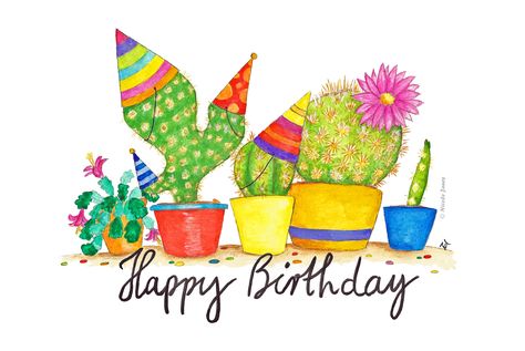 Cactus party birthday card for gardeners Cactus Birthday, Cactus Images, Colorful Cactus, Birthday Postcard, Cactus Party, Calligraphy Cards, Whimsical Watercolor, Birthday Postcards, Drawing Watercolor