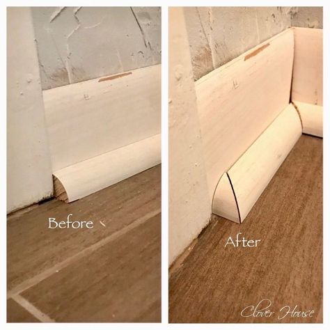 diy perfect baseboards Add To Baseboard Trim, Quarter Round Door Frame, Quarter Round Trim Baseboards Door, Baseboard With Quarter Round, Trim With Quarter Round, Diy Quarter Round Molding, Quarter Round Trim Ideas, Quarter Round Trim Baseboards, Quarter Round Alternative