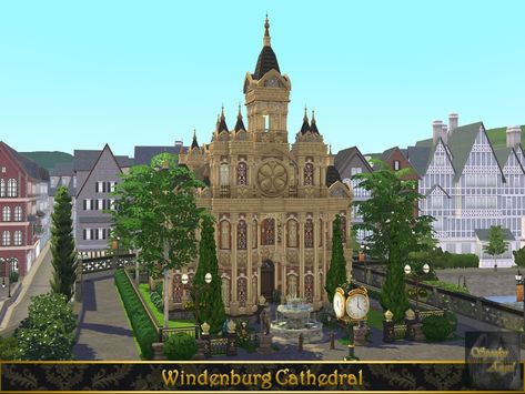 Sims 4 Cathedral, Sims 4 Windenburg Community Lots, Sims 4 Church Build, Sims 4 Windenburg Build, Sims 4 Church, Sims 4 Windenburg, Gothic Candles, Sims Builds, Twisted Ribbons