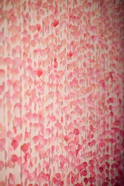 Great DIY - Silk Rose Petal curtain.  You can do so much with this!  Use it as a backdrop, hang some of the strands from the ceiling...etc etc.  It's beautiful and cheap to do if you make it yourself. Rose Petal Uses, Diy Crafts Butterfly, Fake Rose Petals, Silk Rose Petals, Flower Sculptures, Silk Rose, Silk Roses, White Wall, Be Nice