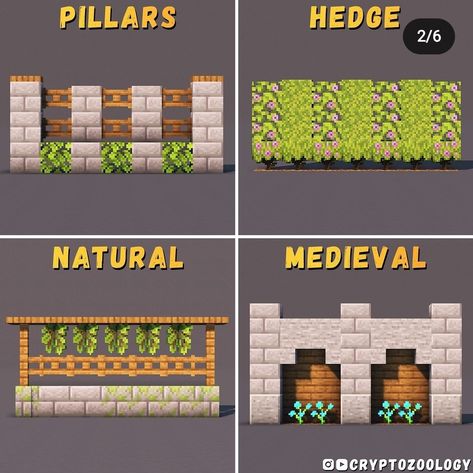 Minecraft Building Ideas Templates, Mining Minecraft Builds, Minecraft Arch Way Designs, Minecraft Short Wall Designs, Outside Decor Minecraft Ideas, Minecraft Waystones Build, Minecraft Survival Wall, Minecraft Builds For Beginners, Minecraft Build Inspo House