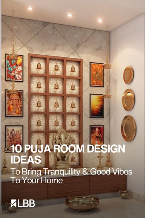 Here are10 pooja room design ideas to help you redecorate your home and to also prep for the festive season. Simple Puja Room Design Indian, Pooja Room Painting Ideas, Home Pooja Room Ideas, Pooja Room Design Small Spaces, Wallpaper For Pooja Room, Pooja Room Wallpaper, Luxury Pooja Room Design, Pooja Room Design Ideas, Small Pooja Room Ideas