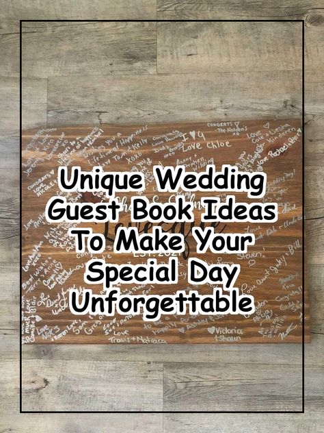 Discover unique wedding guest book ideas that will make your special day unforgettable. From personalized photo albums to creative fingerprint trees, explore innovative ways to capture heartfelt messages from your loved ones. These wedding guest book ideas not only serve as cherished keepsakes but also add a personal touch to your celebration. Create lasting memories that you can revisit for years to come with these inspiring suggestions. Memory Guest Book Ideas, Unique Guest Signing Ideas For Wedding, Diy Wedding Guest Book Alternative, Creative Guest Book Ideas For Wedding, Unique Guest Book Ideas For Wedding, Wedding Guest Sign In Ideas, Creative Wedding Guest Book Ideas, Unique Wedding Guest Book Ideas, Signing Ideas