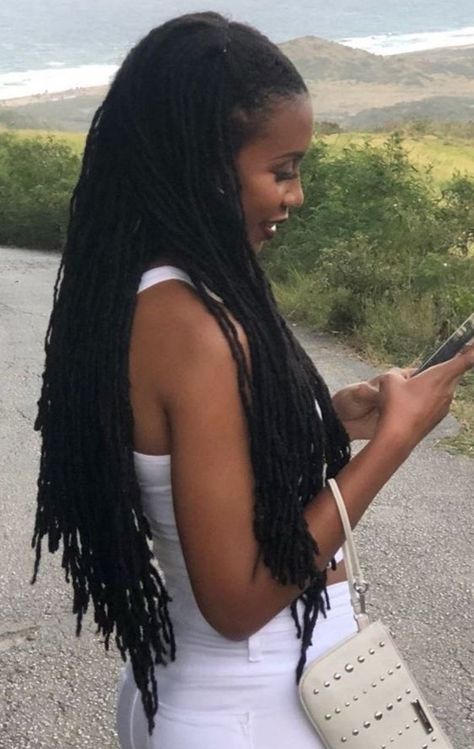 Long Interlocked Locs, Long Black Locs Black Women, Long Curly Faux Locs, Long Healthy Locs, Layered Locs Long, Long Loc Extensions, Small Long Locs, Long Locs Women, Women With Long Locs