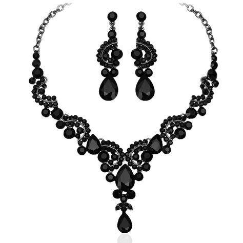 PRICES MAY VARY. Elegant floral cluster wave wedding jewelry set with pear-shaped drop for bridesmaid or bride. This CSY Jewelry set is made of rhinestone crystals. Wearing a strapless dinner dress, formal gown or casual wear, matching this drop costume necklace earrings sets, it will make you more eye-catching in wedding ceremony, reception, party, dance and other gorgeous events. This beautiful statement jewelry set is wonderful wedding holiday jewelry, which can serve as an eye-catching ornam Costume Jewelry Sets, Prom Jewelry, Wedding Party Jewelry, Bracelet Ring, Black Necklace, Big Earrings, Black Rhinestone, Wedding Jewelry Sets, Bridal Jewelry Sets