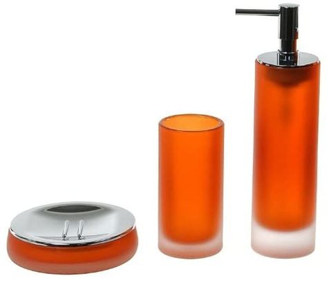 Gedy TI280-67 Tiglio Satin Glass Bathroom, Orange Contemporary Bathroom Accessories, Glass Bathroom Accessories, Orange Bathroom, Orange Bathrooms, Double Towel Bar, Bathroom Accessories Set, Bathroom Accessories Sets, Bathroom Hardware Set, Bath Accessories Set