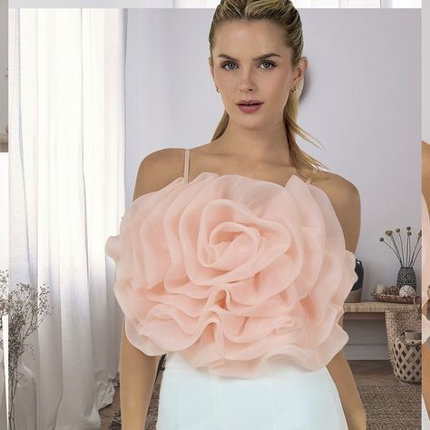 Innovative Dress, Statement Crop Top, Aesthetic Tops, Color Melon, Formal Top, Formal Tops, Outfit Top, Flower Top, Girls Top