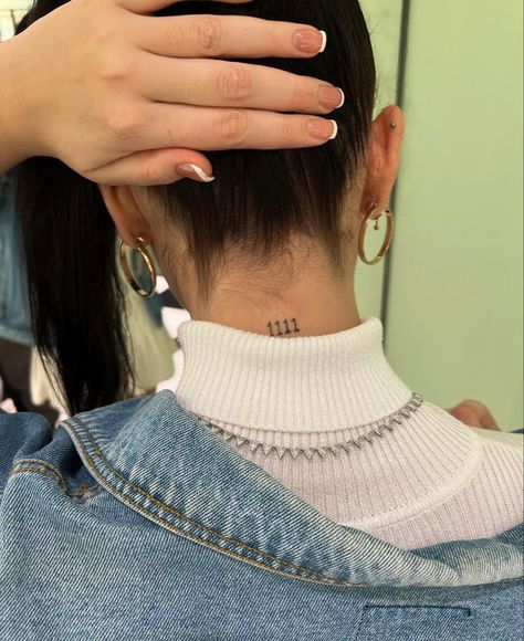 222 Tattoo Behind Ear, 11 11 Tattoo Ideas Fonts, 444 Tattoo Behind Ear, Tattoo Behind The Ear, 1111 Tattoo, Bookish Tattoos, Neck Tattoos Women, Hair Tattoos, Elegant Tattoos