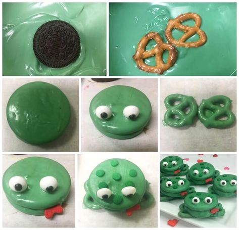 Frog Cupcakes Easy, Frog Dessert Ideas, Frog Oreos, Frog Themed Food, Frog Snacks, Frog Cake Pops, Cookies With Oreos, Oreo Frogs, Frog Party Decorations