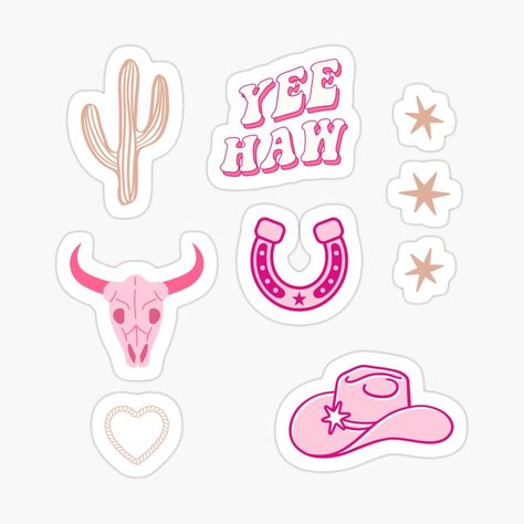 Get my art printed on awesome products. Support me at Redbubble #RBandME: https://www.redbubble.com/i/sticker/Pink-Western-Cowgirl-Sticker-Pack-by-jennyk7/165054498.EJUG5?asc=u Pink Western Aesthetic, Western Stickers, Lash Room, Retro Western, Western Aesthetic, Yee Haw, Western Cowgirls, Western Cowgirl, Sticker Pack