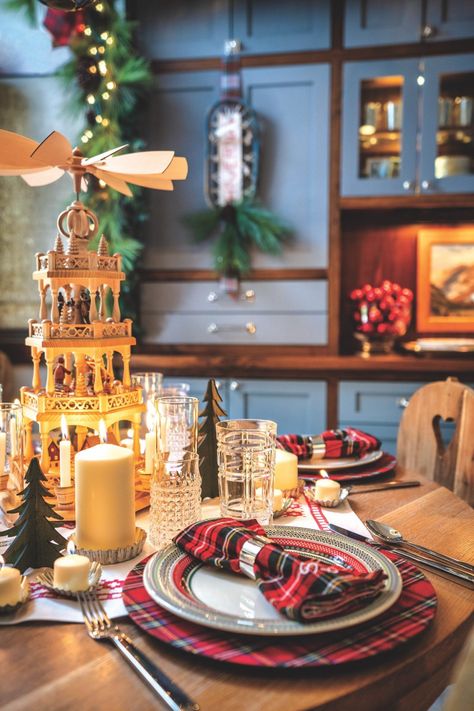 A Holiday Haven in Vail - Mountain Living Diy Christmas Centerpiece Ideas, Table With Candles, Diy Christmas Centerpiece, Christmas Pyramid, Christmas Centerpiece Ideas, German Christmas Pyramid, Emily Henderson Design, Multiple Candles, Ornaments To Make