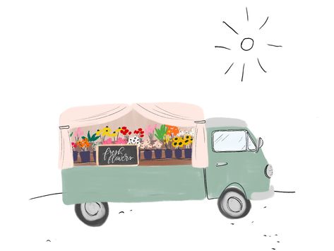 Flower Truck Painting, Flower Truck Illustration, Flowers In Back Of Truck, Vintage Trucks With Flowers, Watercolor Truck With Flowers, Chanel Art Print, Flower Truck, Truck Paint, Procreate Brushes