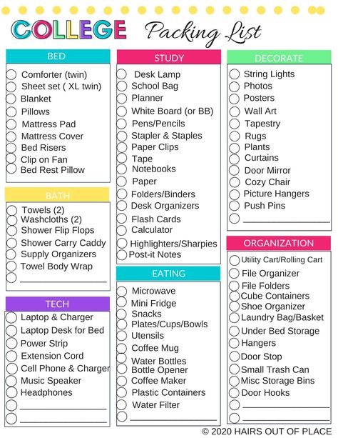 A college packing list for your dorm room! Be super organized at college with this printable college packing list for girls. Dorm Room Designs Aesthetic, Clothes Packing List, Uni Prep, Dorm List, College Packing List, Uni Bedroom, Collage Dorm, Dorm Packing, Dorm Necessities