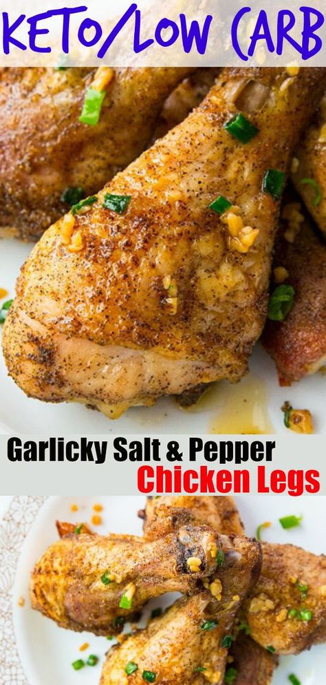 Oven Baked Chicken Legs, Chicken Leg Recipes, Salt And Pepper Chicken, Amazing Chicken, Drumstick Recipes, Chicken Thigh Recipes Oven, Fried Green, Low Carb Diet Recipes, Keto Foods