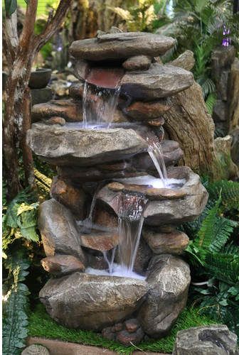 Alpine Fiberglass Rock Fountain with Light Outdoor Waterfall Fountain, Kolam Air, Outdoor Waterfalls, Kolam Koi, Diy Water Feature, Ground Water, Taman Air, Rock Fountain, Diy Water Fountain