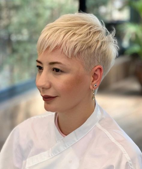 Blonde Undercut Pixie Crop Crop Pixie Haircut, Very Short Undercut Pixie, Short Sides Pixie, Short Blonde Hairstyles Pixie, Pixie Cut Bangs, Pixie 2022, Blonde Undercut Pixie, Pixie Fade, Undercut Short Hair