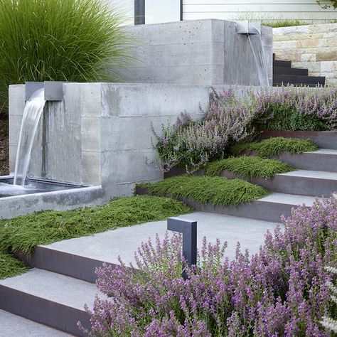 Landscape Stairs, Walkway Landscaping, Hillside Garden, California Wine Country, California Modern, Garden Steps, Side Garden, Water Features In The Garden, Landscape Services