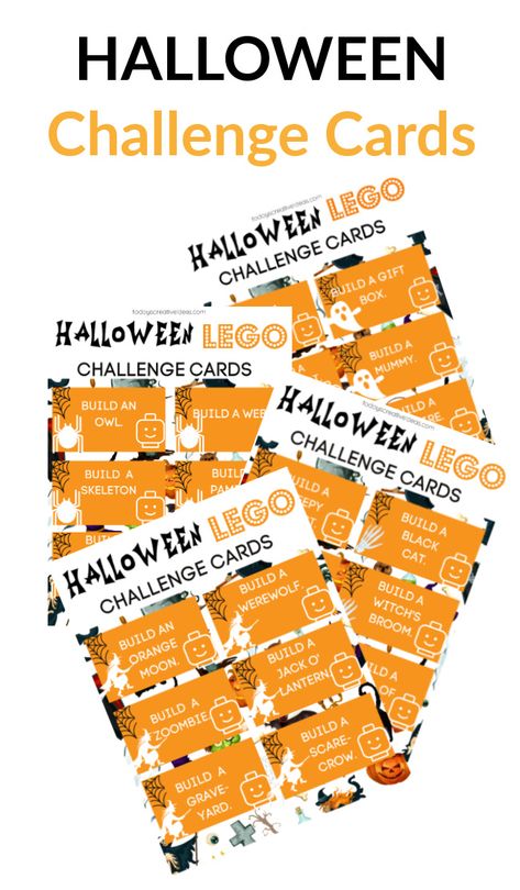 These Halloween Lego Challenge cards are an awesome activity for LEGO loving kids. Makes a great way to spend Halloween at home! Lego Challenge Cards, Lego Night, Halloween Dinner Party Food, Halloween Lego, Halloween Classroom Treats, Halloween At Home, Steam Classroom, Lego Halloween, Crafts By Season