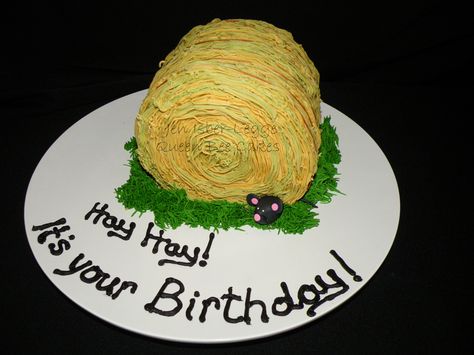 Hay Hay! It's your birthday! - 2, 8" round cakes on their side iced with grass tip. Orange floss for bale twine Hay Bale Birthday Cake, Aaliyah Birthday, Farm Birthday Cakes, Unique Cakes Designs, Birthday Cake For Husband, Farm Cake, Log Cake, Cute Birthday Ideas, Farm Birthday Party