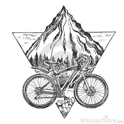 Rider Drawing, Adventure Background, Outline Cartoon, Outdoor Tattoo, Bicycle Tattoo, Bicycle Ride, Bike Tattoos, Wrist Tattoos For Guys, Mountain Adventure