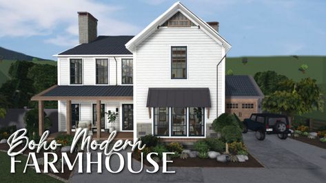 Bloxburg house idea. Bloxburg. Bloxburg house. Bloxburg builds Modern Farmhouse Layout, Farmhouse Layout, Boho Modern Farmhouse, Bloxburg Room Ideas, Modern Family House, Two Story House Design, House Plans With Pictures, Bloxburg House Ideas 2 Floor, Small House Layout