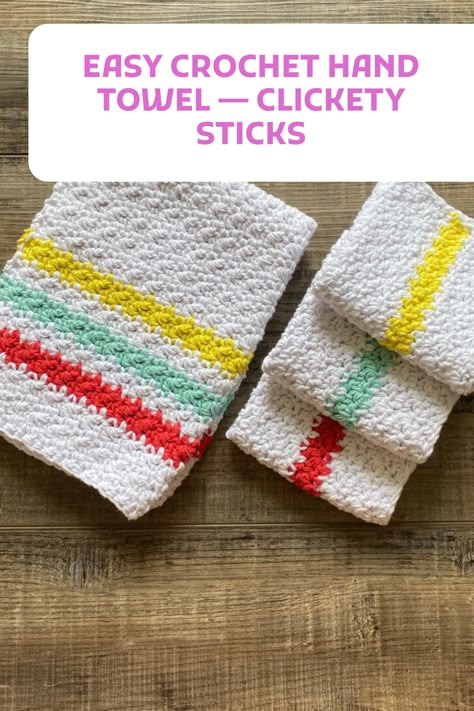 Crochet Tea Towels Free Pattern, Crochet Kitchen Towels Pattern Free, Crochet Dish Towels Pattern Free, Clickety Sticks, Dishcloths Crochet, Crochet Hand Towel, Crocheted Dishcloths, Crocheting Easy, Crochet Washcloth Free