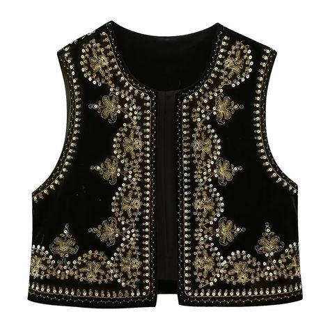 PRICES MAY VARY. [❀Skinny Material❀]: women sleeveless embroidered floral cardigan vest made of premium polyester material, skin-friendly, close-fitting, softy and durable, comfortable and breathable to wear, easy to put on and easy to take off, suitable for summer and autumn exchange season. [❀Versatile Design❀ ]: Vintage Y2K open front sleeveless Cardigan tops, simple but not brief, vintage embroidered floral solid color vest top, practical and versatile, y2k velet sequins embroidered floral c Velvet Vest, Floral Vests, Short Vest, Jumpsuit Outfit, Short Cardigan, Embroidered Cardigan, Cropped Vest, Sleeveless Cardigan, Floral Outfit