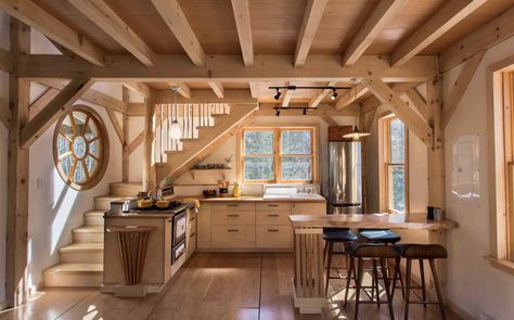 Wood Fired Hot Tub, Timber Frame Cabin, Babbling Brook, Cabin Modern, Hardwood Floors Dark, House Loft, Barns Sheds, Nova Scotia Canada, Sleeping Loft