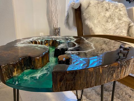 Meja Resin, Real Waterfall, Resin Waterfall, Raw Wood Coffee Table, Live Edge Resin, Waterfall Counter, Resin Side Table, Waterfall Table, Coffee Side Table